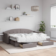 daybed med udtræk og skuffer 80x200 cm stof gråbrun