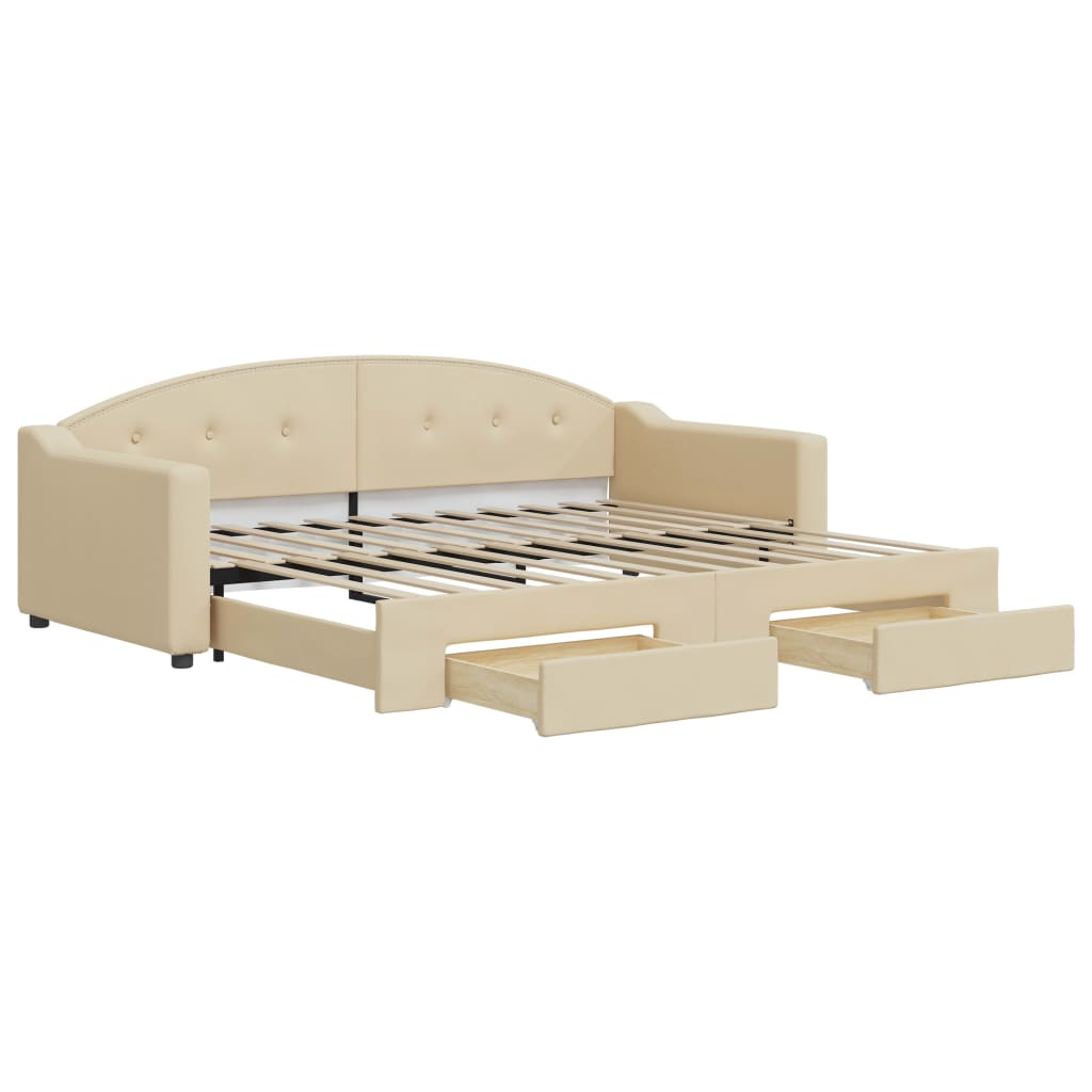 daybed med udtræk og skuffer 90x200 cm stof cremefarvet
