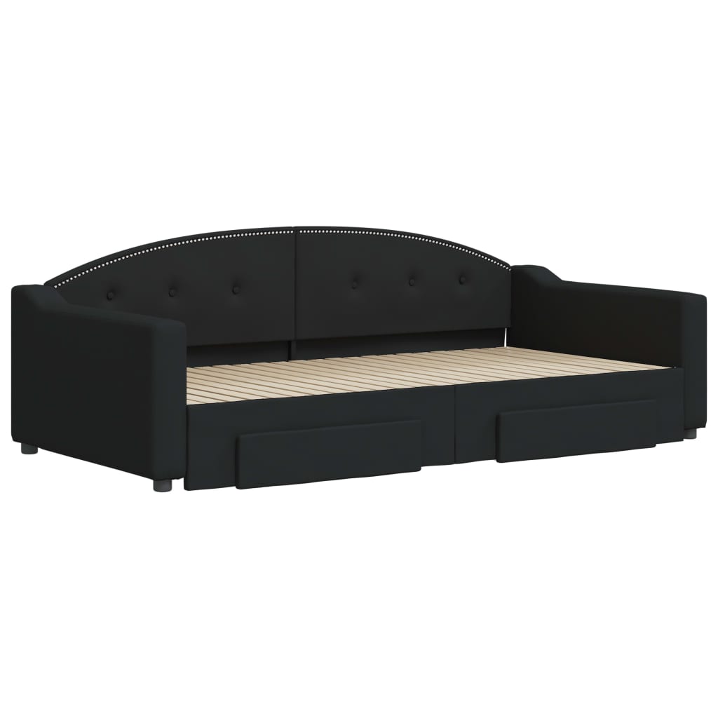 daybed med udtræk og skuffer 100x200 cm stof sort