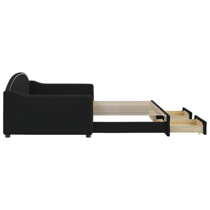 daybed med udtræk og skuffer 100x200 cm stof sort