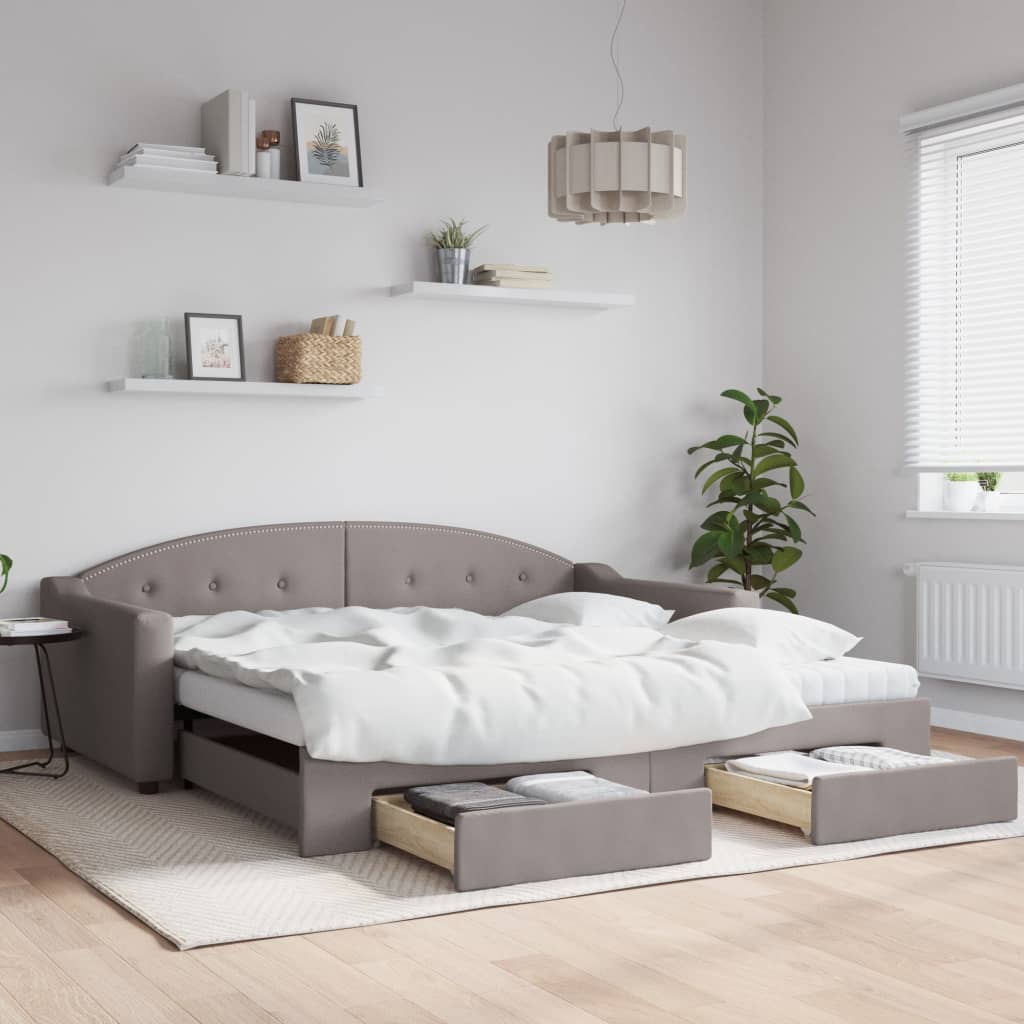 Daybed med udtræk og skuffer 100 × 200 cm - stof, gråbrun
