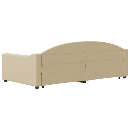 daybed med udtræk og skuffer 100x200 cm stof cremefarvet