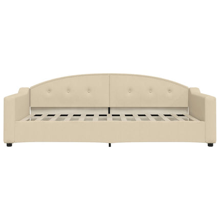 daybed med udtræk og skuffer 100x200 cm stof cremefarvet