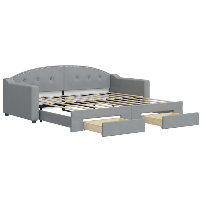 daybed med udtræk og skuffer 90x190 cm stof lysegrå