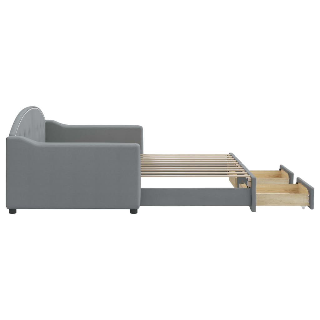 daybed med udtræk og skuffer 90x190 cm stof lysegrå