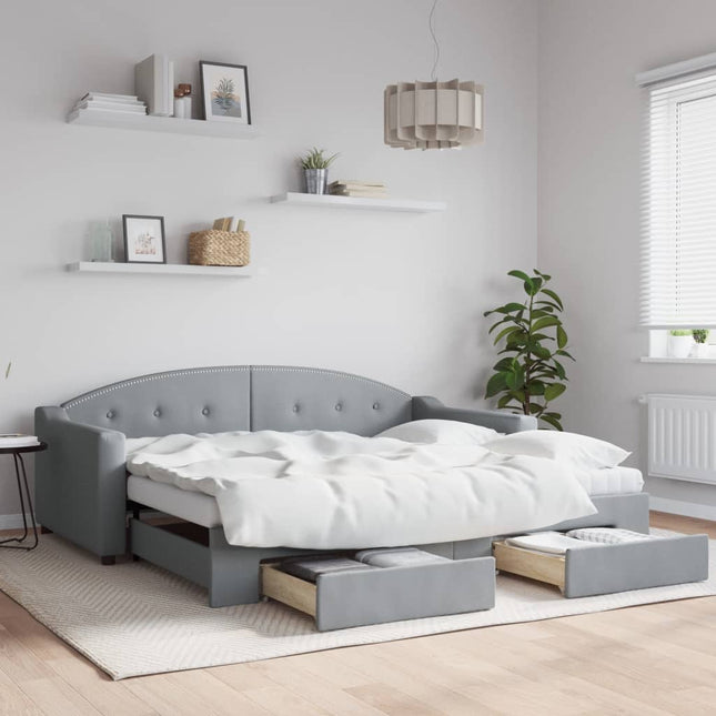 daybed med udtræk og skuffer 90x190 cm stof lysegrå