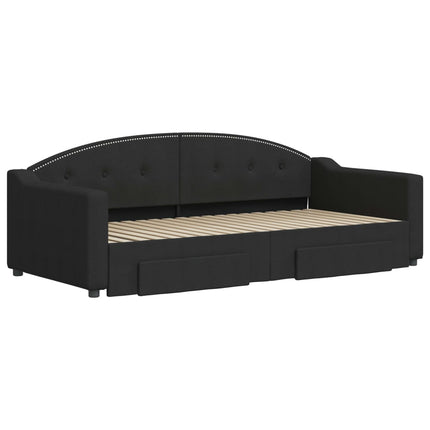 daybed med udtræk og skuffer 90x190 cm stof sort