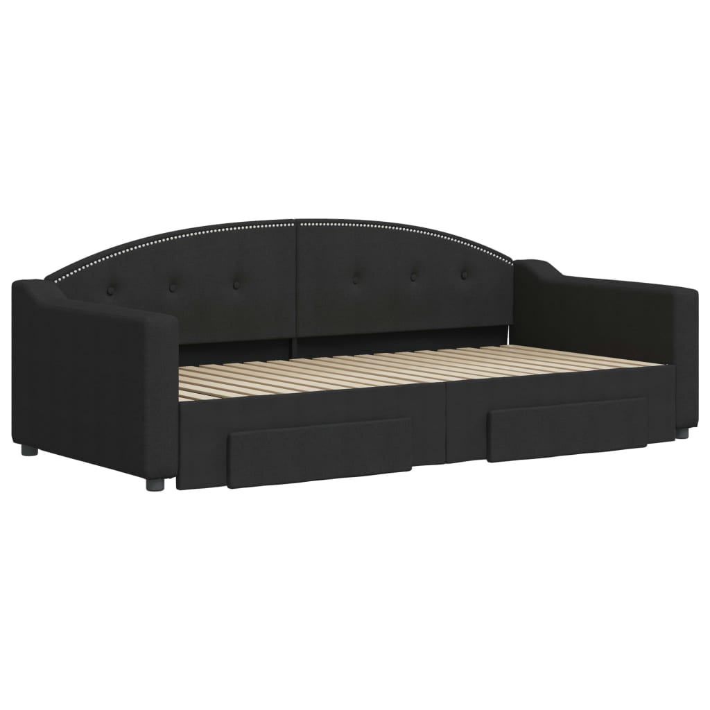 daybed med udtræk og skuffer 90x190 cm stof sort