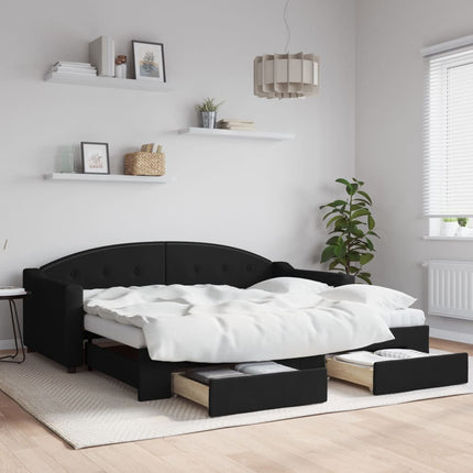 daybed med udtræk og skuffer 90x190 cm stof sort