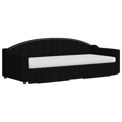 daybed med udtræk og skuffer 80x200 cm stof sort