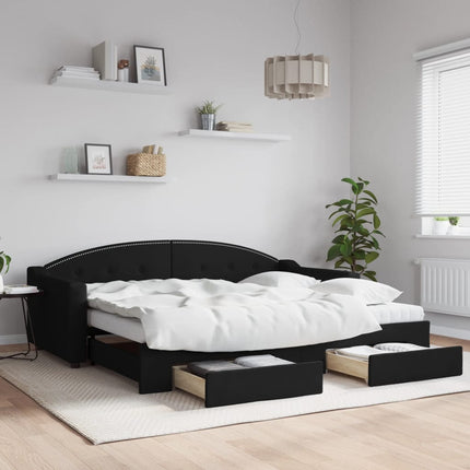 daybed med udtræk og skuffer 80x200 cm stof sort