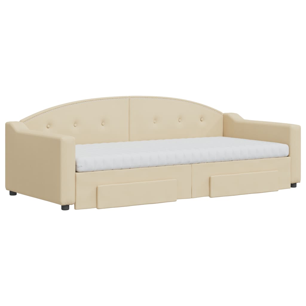 daybed med udtræk og skuffer 90x200 cm stof cremefarvet