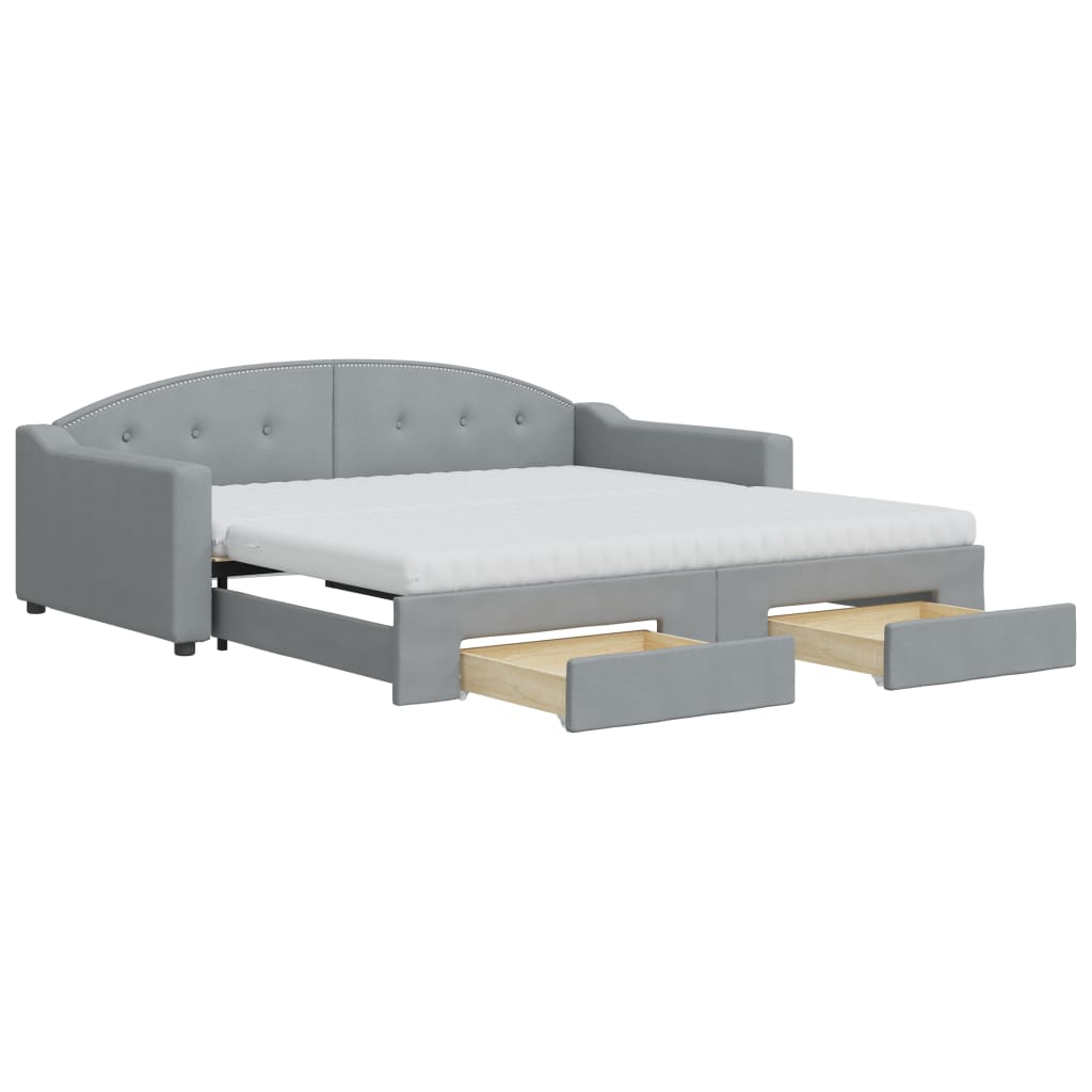 daybed med udtræk og skuffer 100x200 cm stof lysegrå