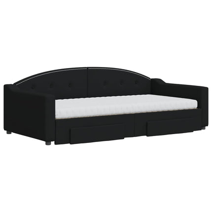 daybed med udtræk og skuffer 100x200 cm stof sort