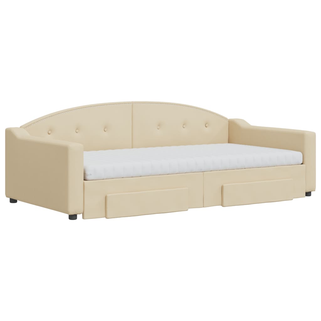 daybed med udtræk og skuffer 100x200 cm stof cremefarvet