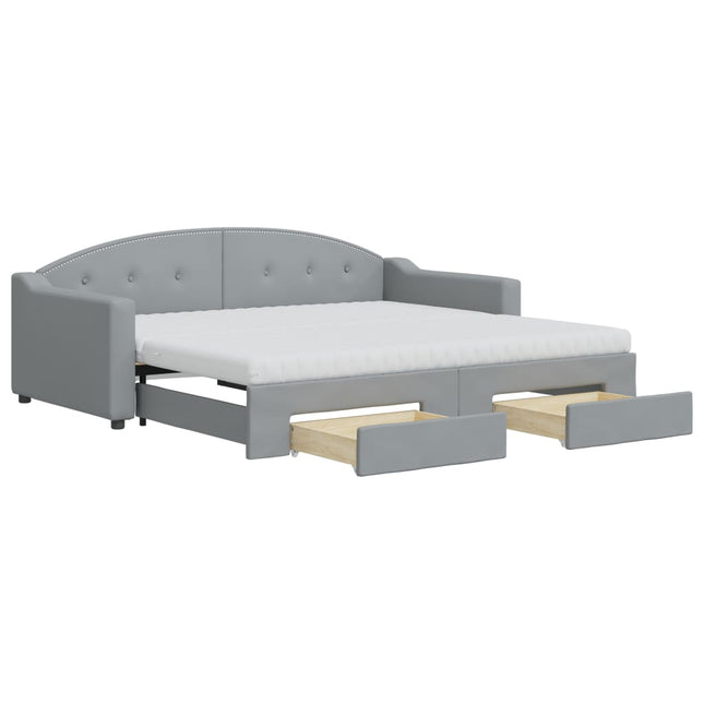 daybed med udtræk og skuffer 90x190 cm stof lysegrå