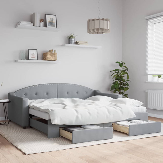 daybed med udtræk og skuffer 90x190 cm stof lysegrå