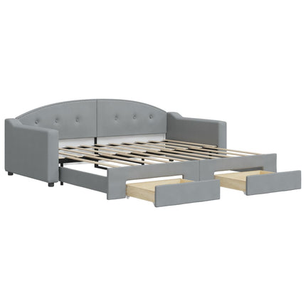 daybed med udtræk og skuffer 100x190 cm stof lysegrå