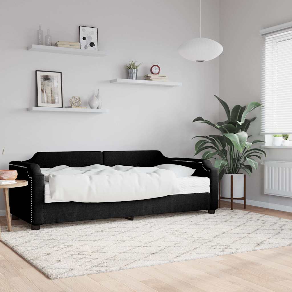 Daybed med madras 80×200 cm - stof, sort