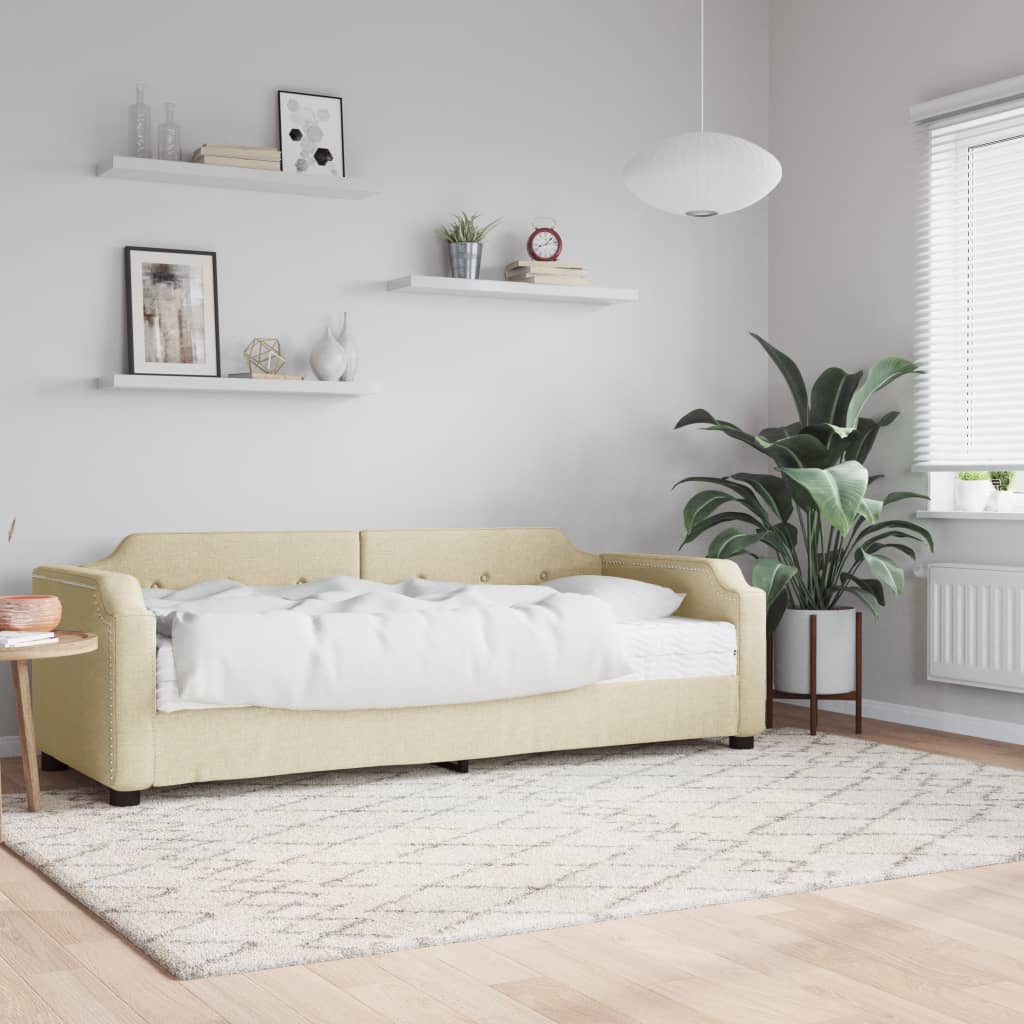 daybed med madras 90x200 cm stof cremefarvet
