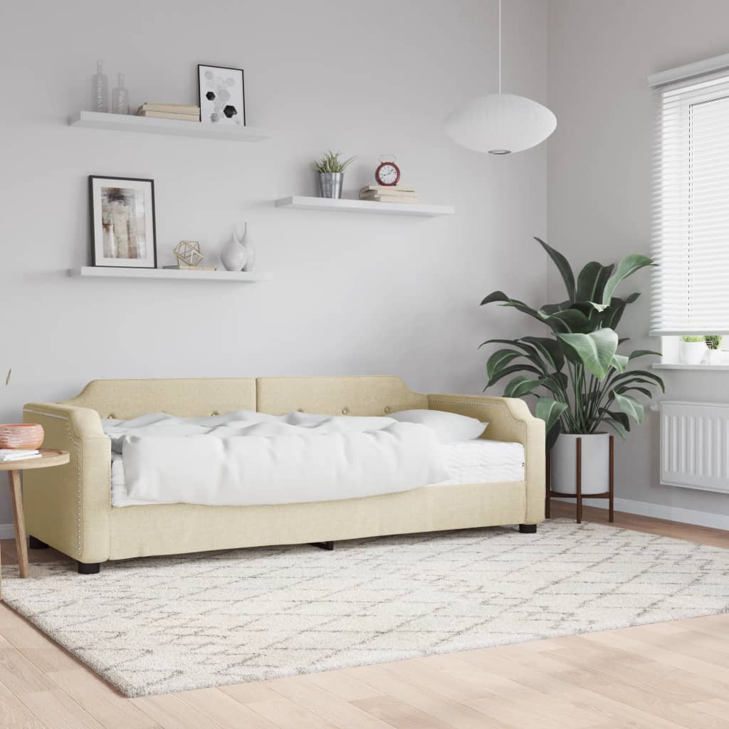 daybed med madras 100x200 cm stof cremefarvet billede