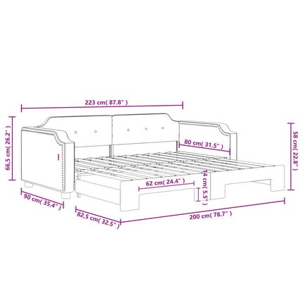 daybed med udtræk 80x200 cm stof sort