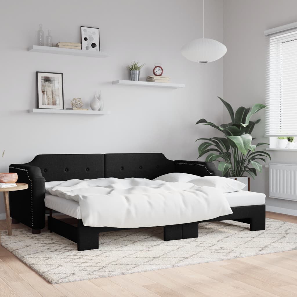 Daybed med udtræk 80×200 cm - stof, sort