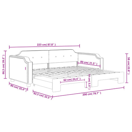 daybed med udtræk 80x200 cm stof cremefarvet