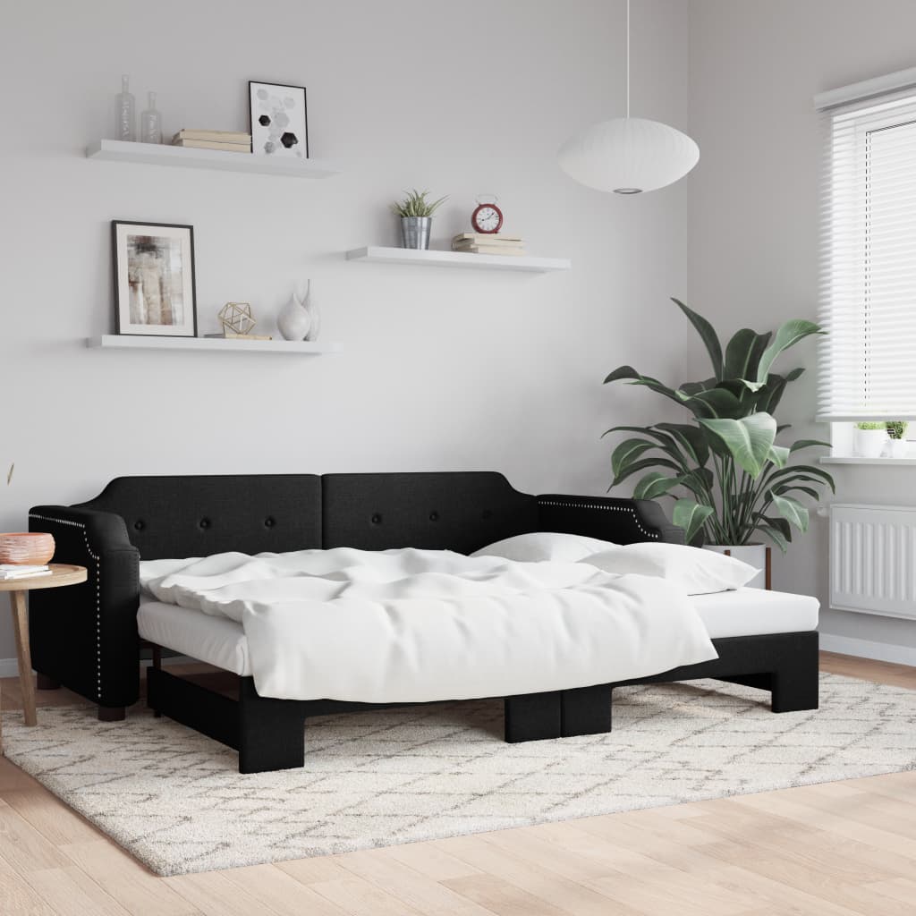 daybed med udtræk 90x200 cm stof sort billede