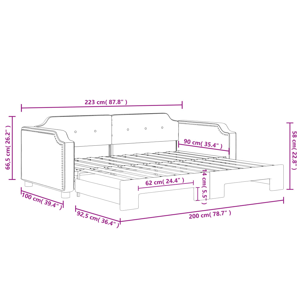 daybed med udtræk 90x200 cm stof gråbrun