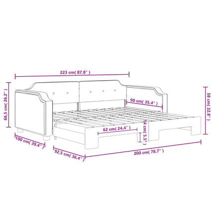 daybed med udtræk 90x200 cm stof cremefarvet