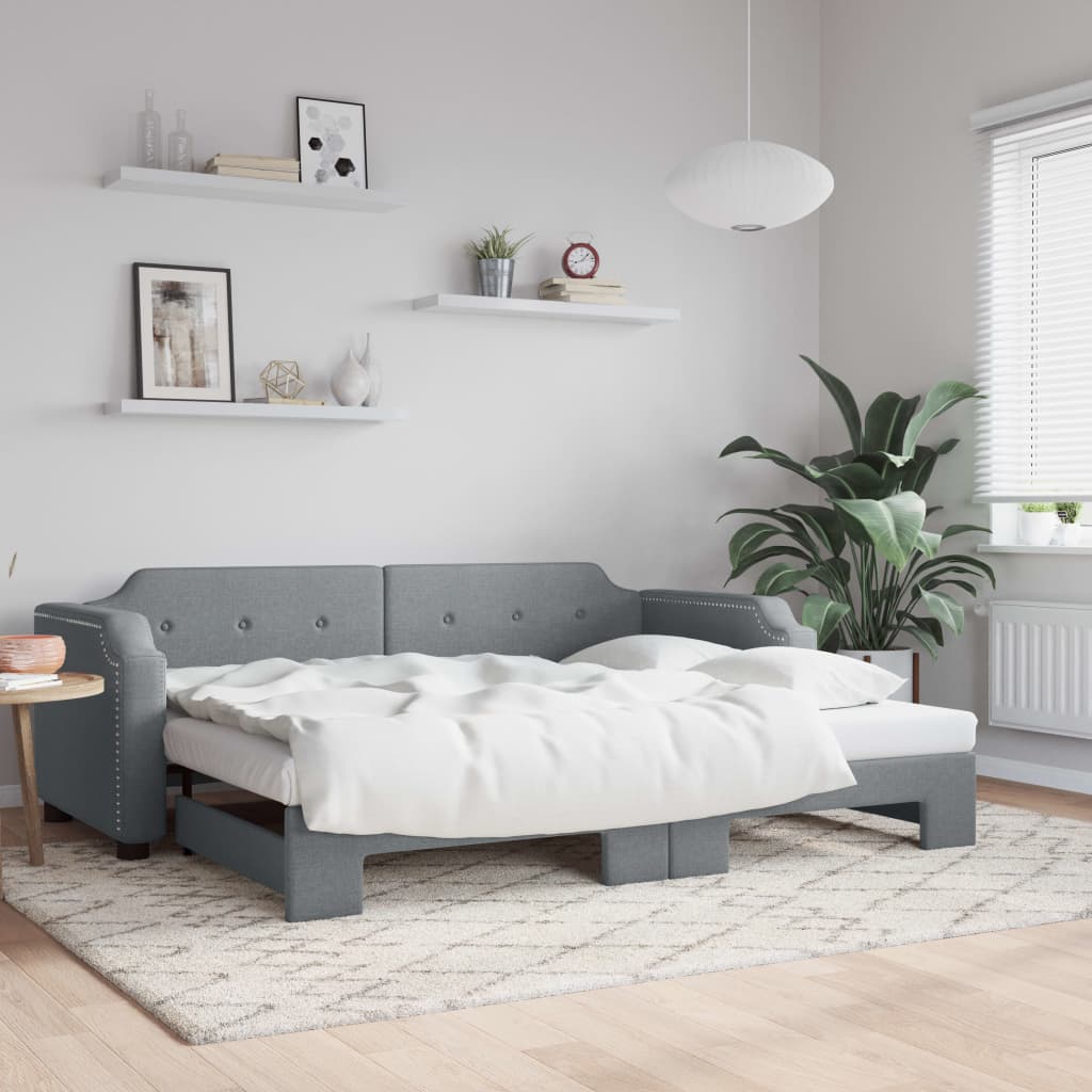 daybed med udtræk 100x200 cm stof lysegrå