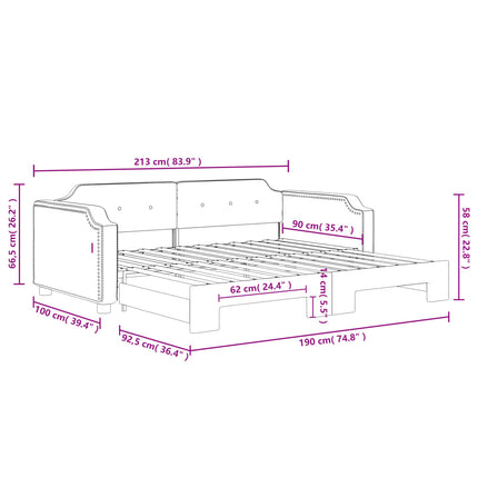 daybed med udtræk 90x190 cm stof lysegrå