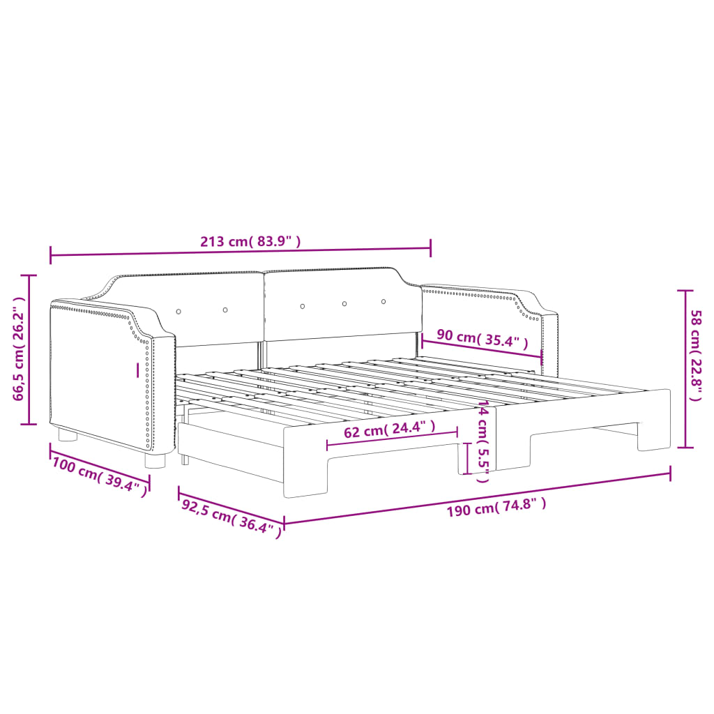 daybed med udtræk 90x190 cm stof mørkegrå