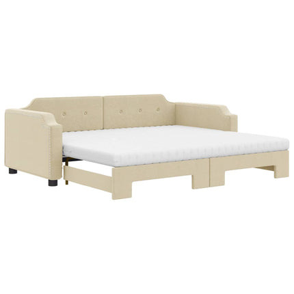 daybed med udtræk og madras 80x200 cm stof cremefarvet