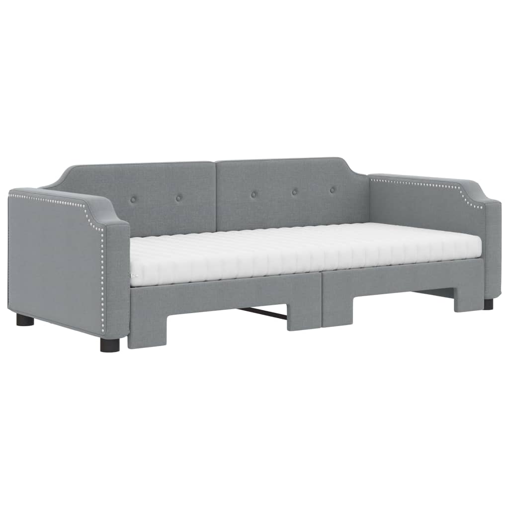 daybed med udtræk og madras 100x200 cm stof lysegrå