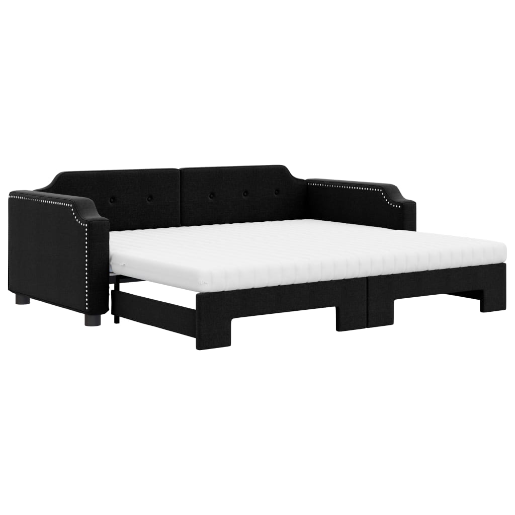 daybed med udtræk og madras 100x200 cm stof sort
