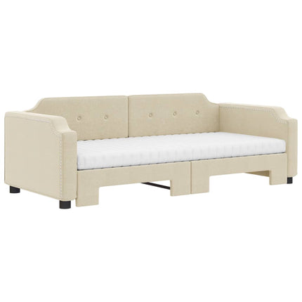 daybed med udtræk og madras 100x200 cm stof cremefarvet