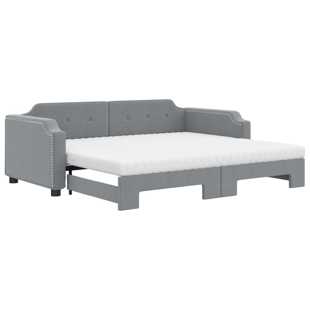 daybed med udtræk og madras 90x190 cm stof lysegrå