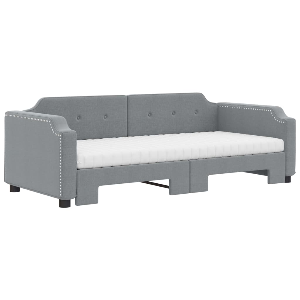 daybed med udtræk og madras 90x190 cm stof lysegrå
