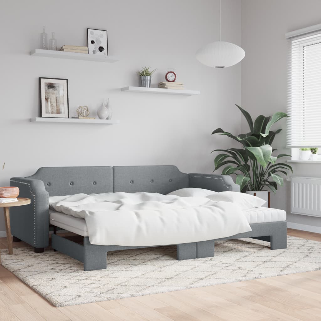 daybed med udtræk og madras 90x190 cm stof lysegrå