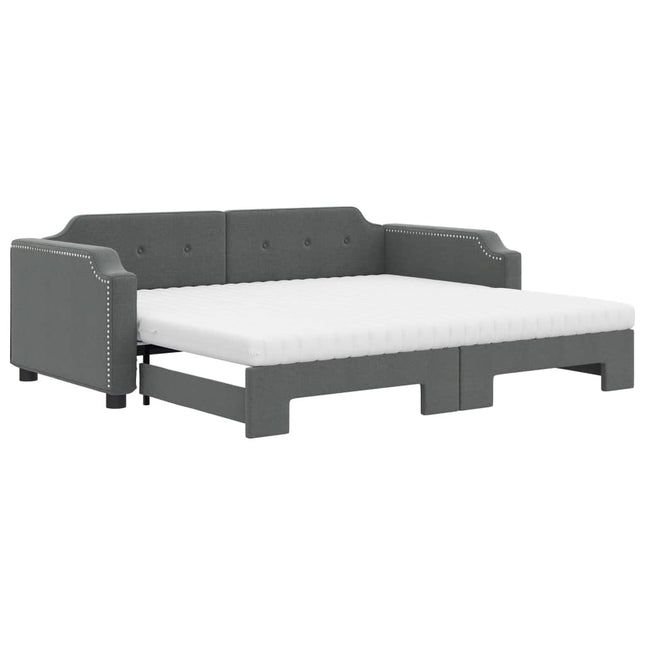 daybed med udtræk og madras 90x190 cm stof mørkegrå