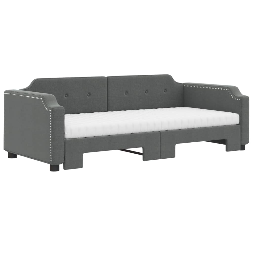 daybed med udtræk og madras 90x190 cm stof mørkegrå