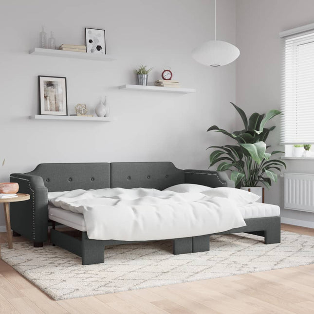 daybed med udtræk og madras 90x190 cm stof mørkegrå