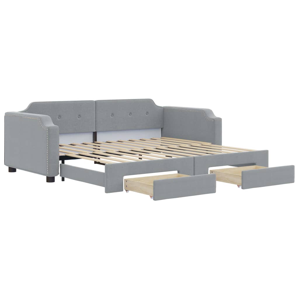 daybed med udtræk og skuffer 80x200 cm stof lysegrå