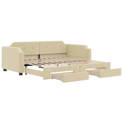 daybed med udtræk og skuffer 80x200 cm stof cremefarvet