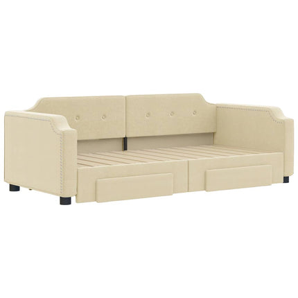 daybed med udtræk og skuffer 80x200 cm stof cremefarvet