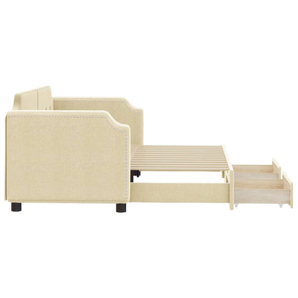 daybed med udtræk og skuffer 80x200 cm stof cremefarvet