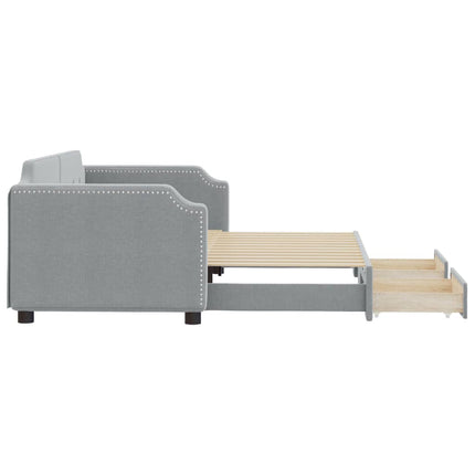 daybed med udtræk og skuffer 90x200 cm stof lysegrå