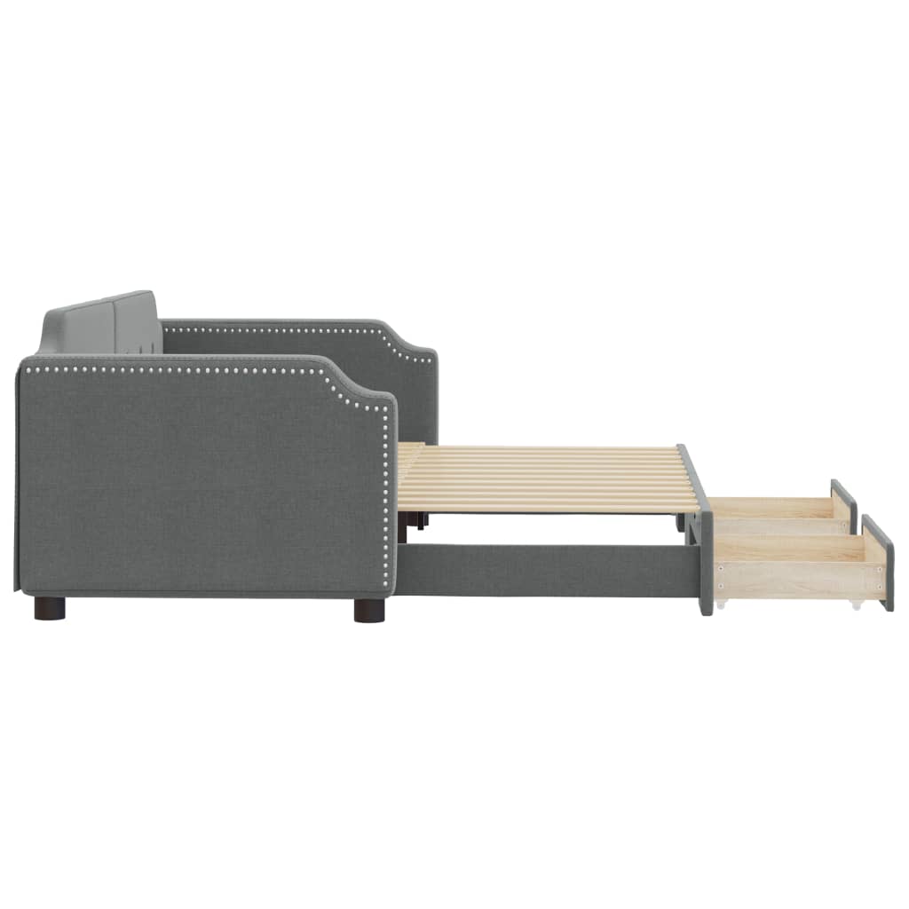 daybed med udtræk og skuffer 90x200 cm stof mørkegrå